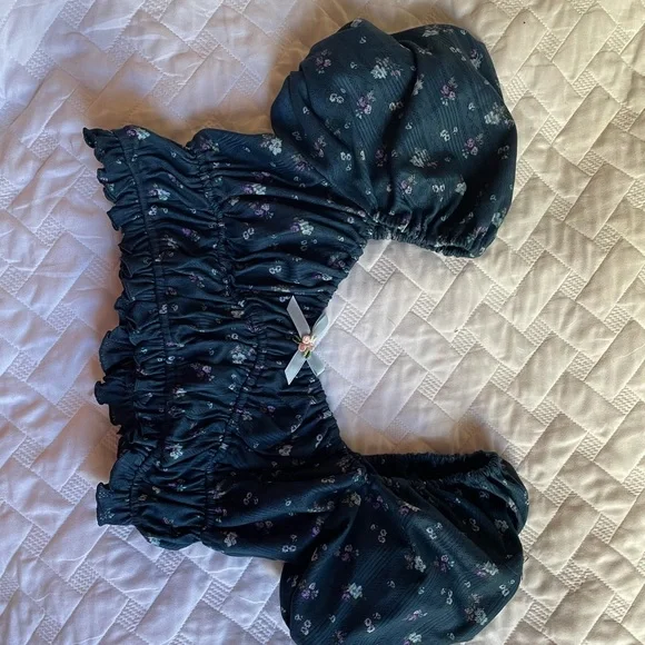 For Love And Lemons Navy Floral Sleepwear Set - Picture 4 of 6